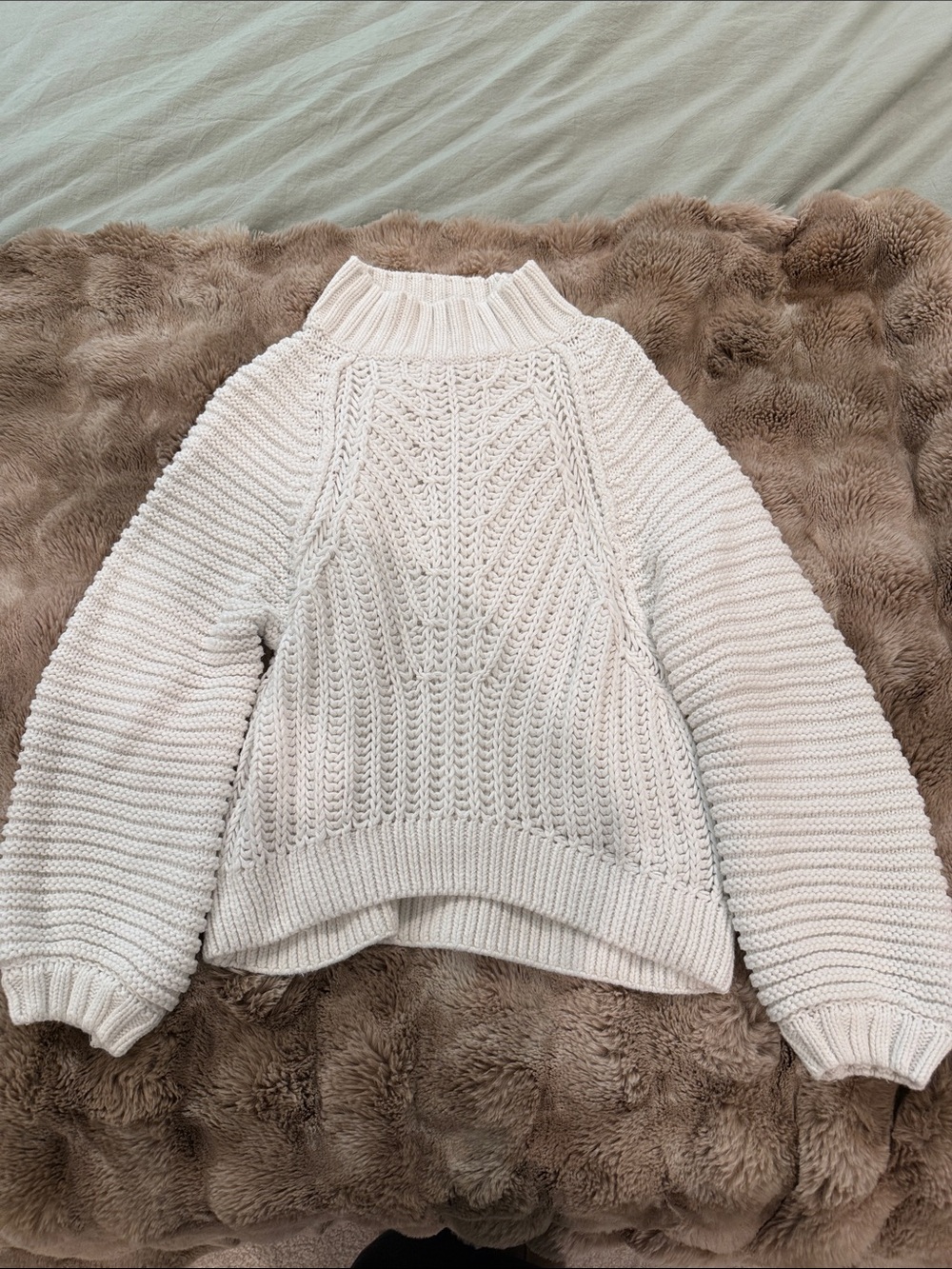 Free People Cream Cable Knit Turtleneck Sweater - 100% cotton